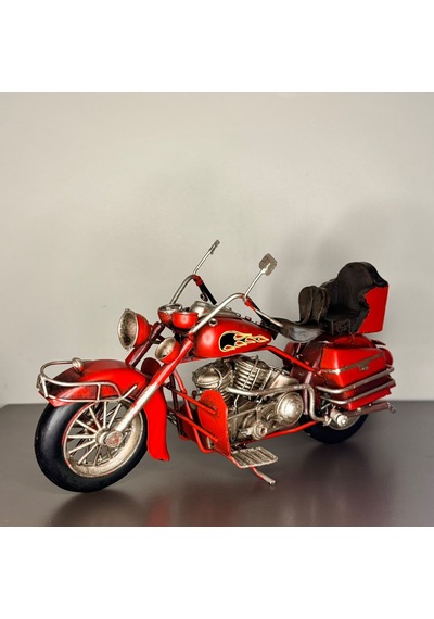 Kırmızı Alev Motifli El Yapımı Metal Motosiklet Biblo 25 Cm