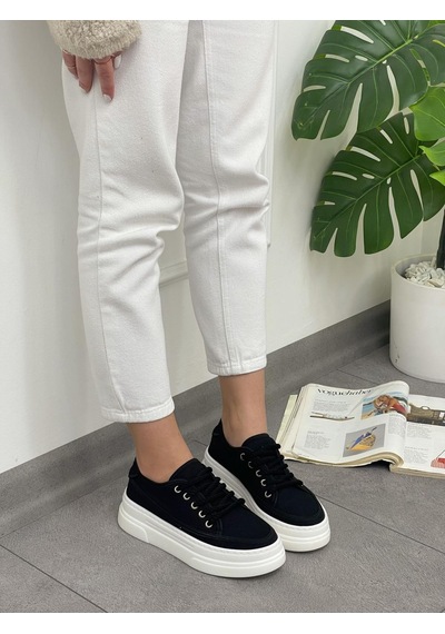 Erva'nın Butiği Siyah Keten Werner Bağcıklı Kadın Sneakers-5359