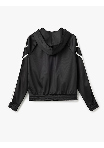 Koton Kapüşonlu Şerit Detaylı Fermuarlı Spor Sweatshirt Siyah 5wak10323nk Siyah