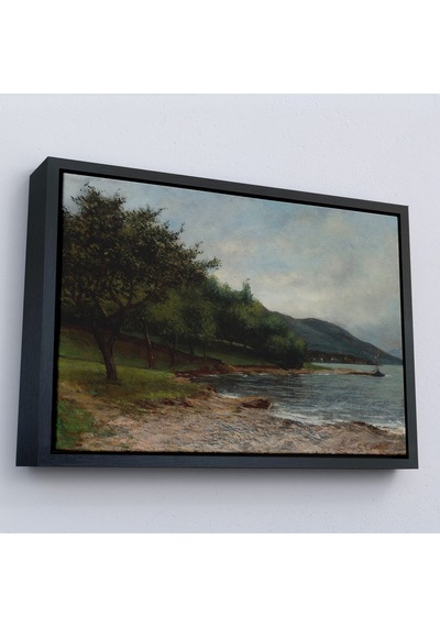 Ahşap Çerçeveli Gustave Courbet - Göl Kıyısı Geneva Tablosu-7092