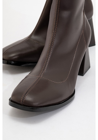 Luvishoes Luvi Shoes Plesa Koyu Kahverengi Kadın Kalın Topuklu Bot Koyu Kahverengi