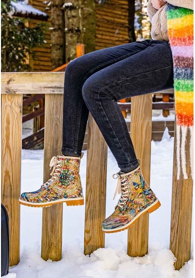 Kadın Vegan Deri Çok Renkli Uzun Bot - Mosaical Tasarım Multicolor