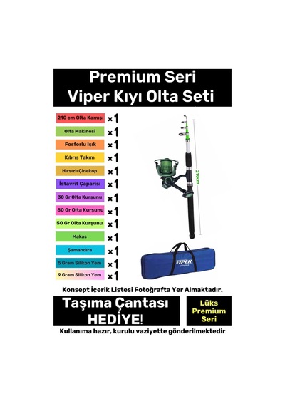 Hazır Kurulu Balık Viper Deniz Göl Kıyı Olta Seti Özel Üretim Şık Taşıma Çantalı 3m Kamış