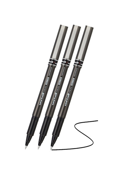 Siyah Pilot Kalem Ub-155 Micro Deluxe 3 Adet Uniball Pilot Kalem 0.5 Mm Roller Uçlu Pilot Kalem İnce Uçlu Likit Mürekkep Siyah