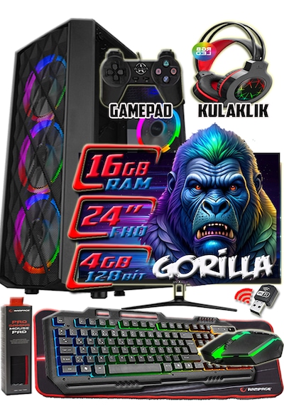 Warbox Gorilla Xeon X5650 16 GB 256 GB SSD + 250 GB HDD R7240 4 GB 22" W10P Masaüstü Bilgisayar