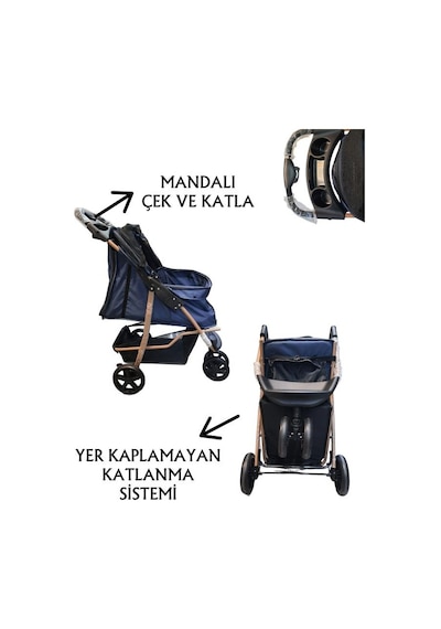 Tommy Evcil Hayvan Arabası 87x50x107cm Lacivert Max 20 Kg