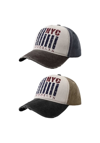 Tezzgelsin Unisex Eskitme Nyc Brooklyn Nakışlı Ayarlanabilir Beyzbol Kep Şapka 2'li Set Haki - Kahverengi