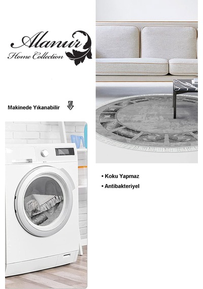 Dekoreko Kaymaz Taban Djt Salon Halısı Trend Saçaklı Yuvarlak Modern 691m gri