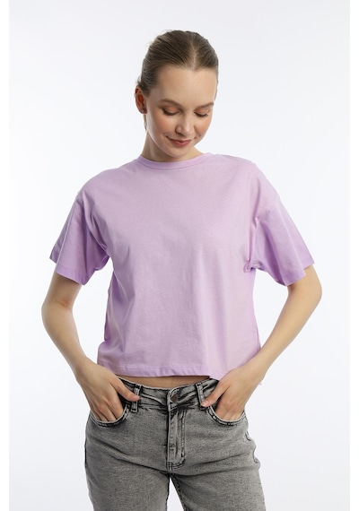 Kadin Oversize Fit Crop Tişört Lila