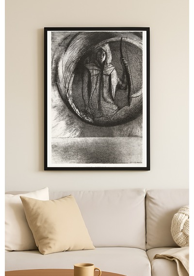 Circular Fate Siyah Ahşap Çerçeveli Poster, Dekoratif Soyut Monokrom Duvar Tablosu