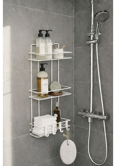 Sas Haus Beyaz 3 Katlı Banyo Rafı Şampuanlık Ve Duş Rafı Askılı Yapışkanlı Duvara Monte Tş-03 beyaz