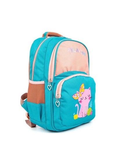 Kedi Figürlü Beslenme Çantalı İlkokul Sırt Çantası Turkuaz Standart