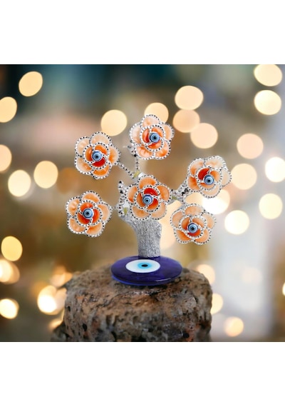 Feng Shui Nazar Boncuğu Çiçeği Hayat Ağacı Biblo Servet Çakra Şans Ağacı Mavi Göz Gül Ağacı 15 Cm. 00775188