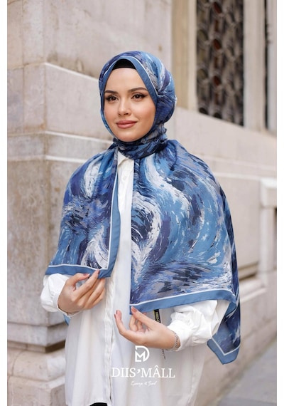 Mimiyum Authera Desen Soft Şal Mavi
