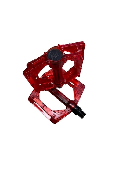 Renkli Platform Pedal Şeffaf Transparan Bilyalı Reflektörlü Bisiklet Pedalı 10x10 Cm Kırmızı