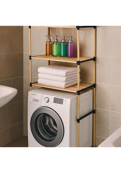 Nc01 Ahşap Çamaşır Makinesi Organizer Banyo Düzenleyici Raf Masif Çam Ahşap Açık Ahşap