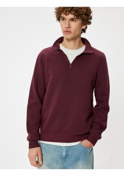 Koton Yarım Fermuarlı Yaka Sweatshirt Uzun Kollu Pamuk Karışımlı Bordo 5wam70002mk Bordo