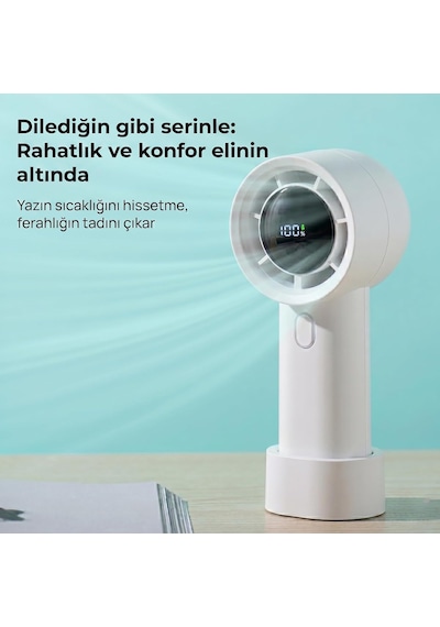 Robeve Cırak Turbo El Vantilatörü 100 Kademeli Ayarlı Güçlü Rüzgar Taşınabilir Fan Led Ekranlı Usb-c Şarjlı