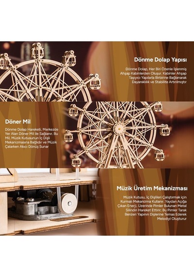 Rolife Tgn01 Dönme Dolap Görünümlü Müzik Kutusu Music Box Ferris Wheel Dıy Minyatür Maket Model Seti Ahşap 3d Wooden Puzzle 3d Model Kit Detaylı Dekoratif Hobi Seti Ahşap Maket