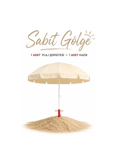 Krem 2 Metre Bahçe - Plaj Şemsiyesi 10 Telli, Sabitleme Kazık Bej