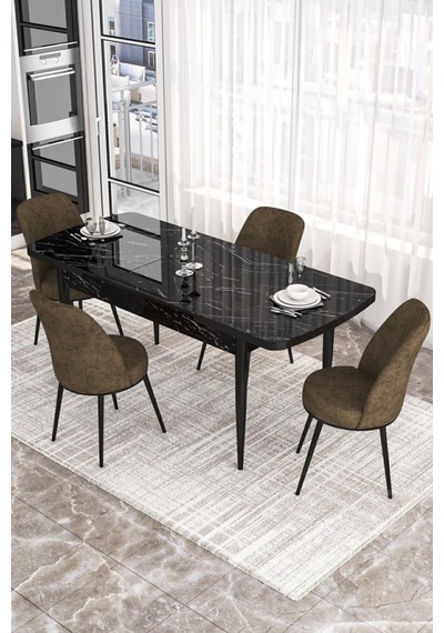 Canisa Concept Kor Serisi 70x114 Açılabilir Mutfak Masası Takımı Siyah Mermer Desen Masa 4 Kahverengi Sandalye Masa Siyah Mermer Desenli Sandalyeler Kahve Canisa Concept Kor Serisi 70x114 Açılabilir Mutfak Masası Takımı Siyah Mermer Desen Masa 4 Kahverengi Sandalye Masa Siyah Mermer Desenli Sandalyeler Kahve