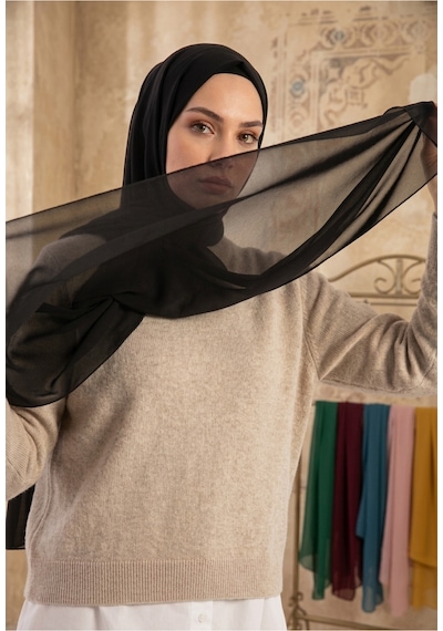 Sonbaharmoda Yüksek Kaliteli Düz Şifon Şal Şıklığı Ve Rahatlığı Bir Arada Siyah
