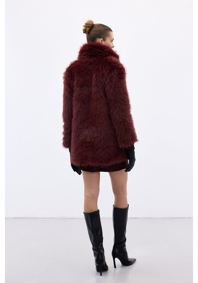 Sateen Çıt Çıt Detaylı Kürk - Bordo-136677 Bordo