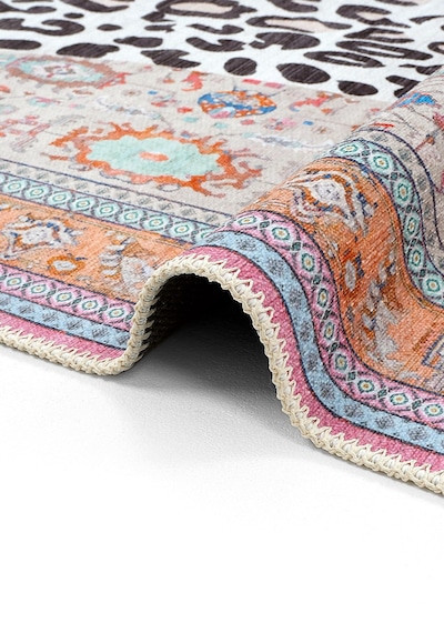 Cool Halı Jagora Leopar Halı Kaplan Desen Vintage Bej Şönil Halı Yıkanabilir Leoparlı Dekoratif Halı