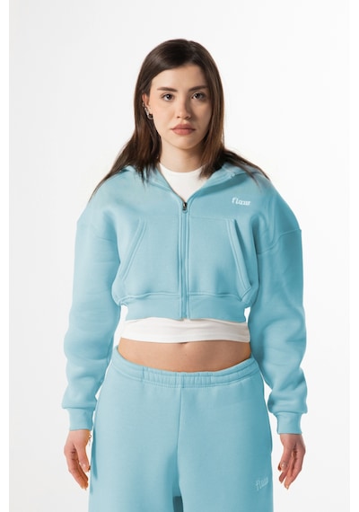 Flaw Nakışlı Zip Crop-28832 Mavi