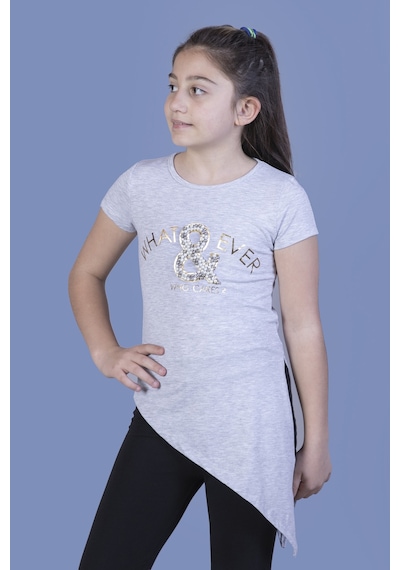 Toontoy Kids Toontoy Kız Çocuk T-shirt What Baskı Gri Melanj