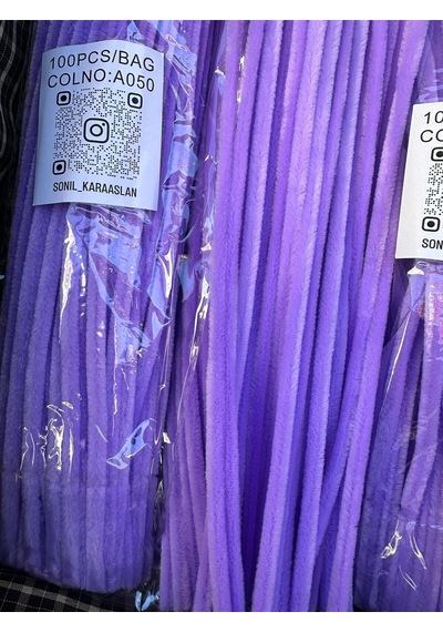 Şönil 100 Lü Lila Renk Kod A050 30 Cm - Yoğun Tüylü Hobi Çubuğu Tel El İşi 100 Lü Paket