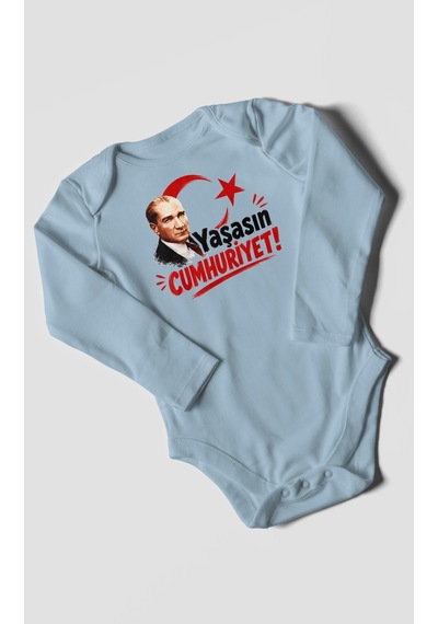 Morivokids Yaşasın Cumhuriyet Uzun Kollu Bebek Body %100 Pamuk Bebe Mavisi