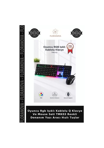 Oyuncu Rgb Işıklı Kablolu Q Klavye Ve Mouse Seti Tmk03 Renkli Donanım Yazı Aracı Hızlı Tuşlar