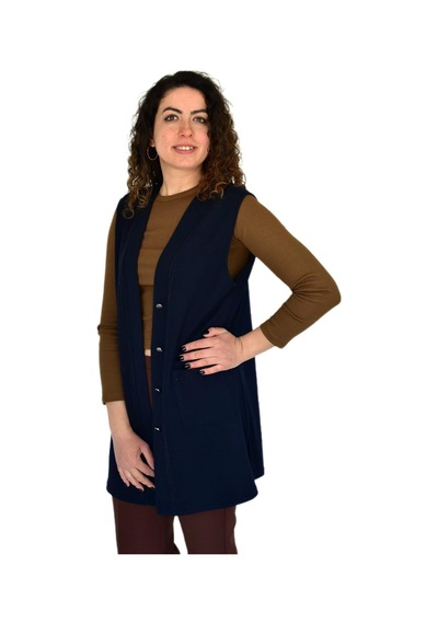 Kadın Anne Mevsimlik Düğmeli Cepli Yelek Bgl-st04314 Lacıvert