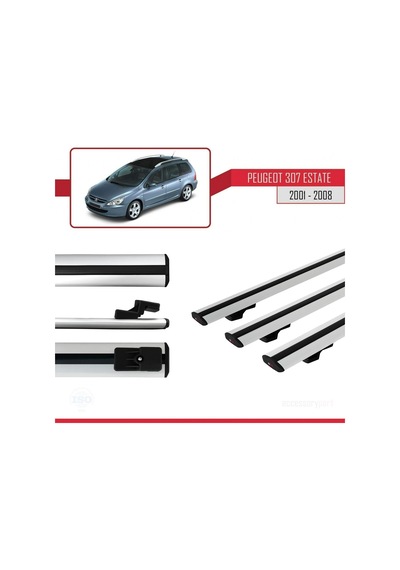 Peugeot 307 Estate 2001-2008 Arası İle Uyumlu Basic Model Ara Atkı Tavan Barı Gri 3 Adet