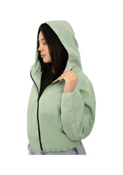 Kadın Su Yeşili Kapüşonlu Su Ve Rüzgar Geçirmez Cepli İçi Astarlı Oversize Yağmurluk Su Yeşili