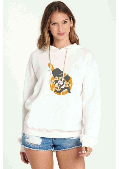 Pubg Karikatur Baskılı Beyaz Kadın Kapşonlu Sweatshirt