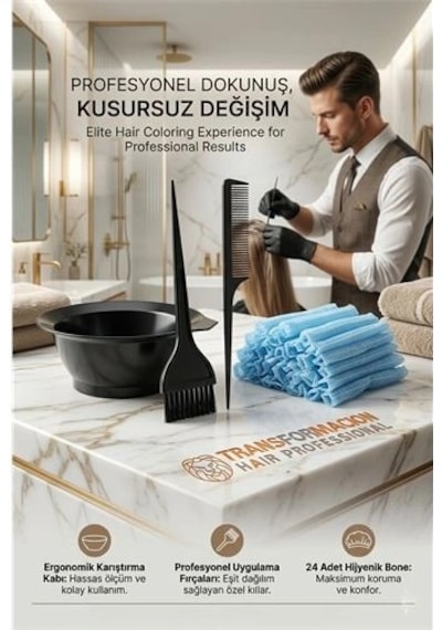 Hair Professional Saç Boyama Seti: 24'lü Bone, Karıştırma Kabı Ve Tarak Fırça Takımı Saç Boyama Seti 24 Saç Bonesi 713202