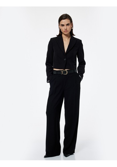 Koton Kruvaze Yaka Uzun Kollu Crop Blazer Ceket Siyah 6wak50025uw Siyah