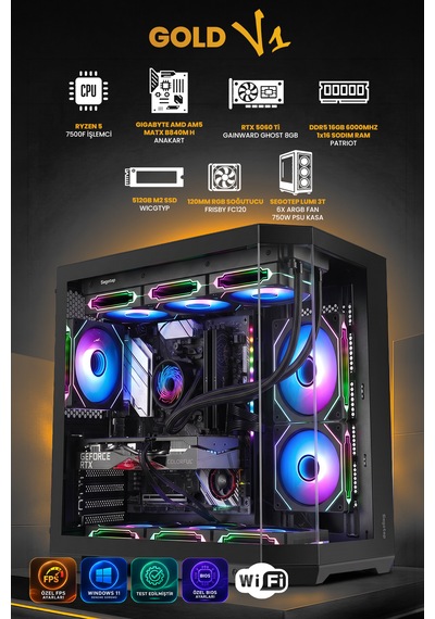 Gamers Arena GOLD V1 R5-7500F 16 GB 512 GB SSD RTX5060Ti Free Dos Masaüstü Oyuncu Bilgisayarı