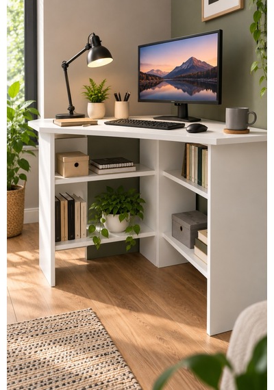 Sulorahome Köşe Çalışma Masası Beyaz