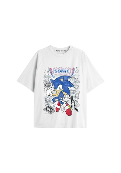 Kalic Studio Unisex Bay Sonic Desenli Beyaz Yazlık T-shirt Beyaz-203