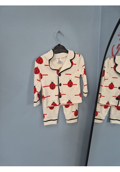 Güneş Kids Kız Bebek Pijama Uğur Böcekli Takımı Beyaz