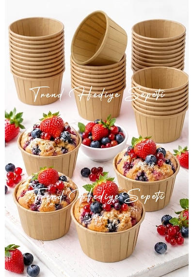 Trend Hediye Sepeti 50'li Kraft Muffin Cupcake Kalıbı Kek Kapsülü Naturel Kek Kalıbı , Safari Konsept , Airfryer Uyumlu