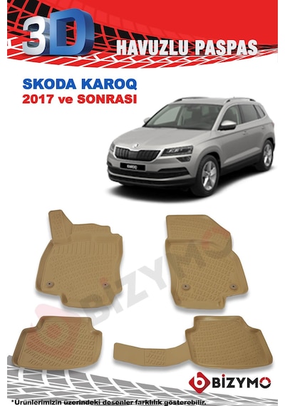 Skoda Karoq 2017 Ve Sonrası 3D Bej Paspas Takımı Bizymo