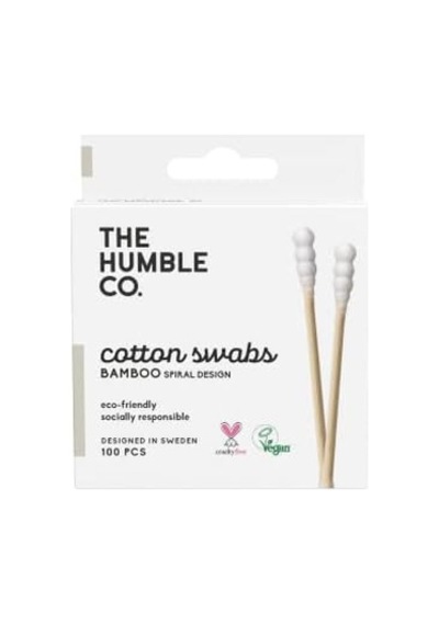 Humble Brush Bamboo Cotton Swabs Spiral White- Spiral Kulak Çubuğu Beyaz, Çevre Dostu Pamuklu Kulak Çubukları, Plastik İçermeyen Ambalaj, Doğal Renkli Pamuktan Kulak Çubukları