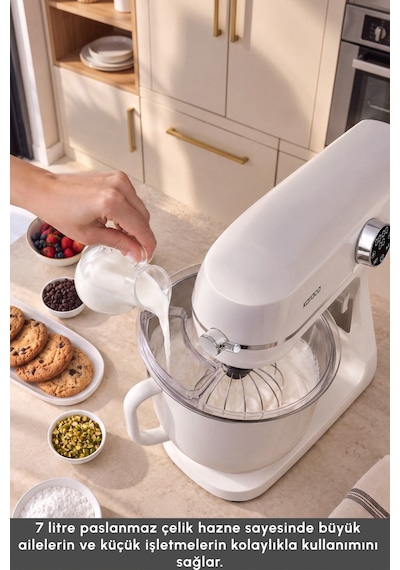 Karaca Multichef Artisan Renkli Hazneli Digital Ekran Tam Döküm Hamur Yoğurma Makinesi Cream 1800w 7l