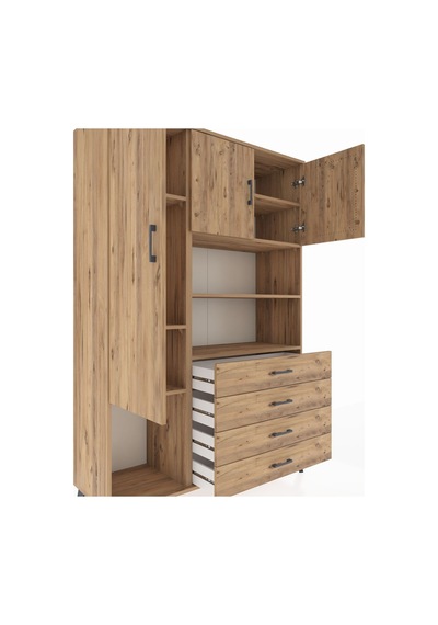Hyperion Dolap 7 Raflı 4 Çekmeceli 3 Kapaklı 132x44x195 Çam-çam/çam Atlas Çam/atlas Çam
