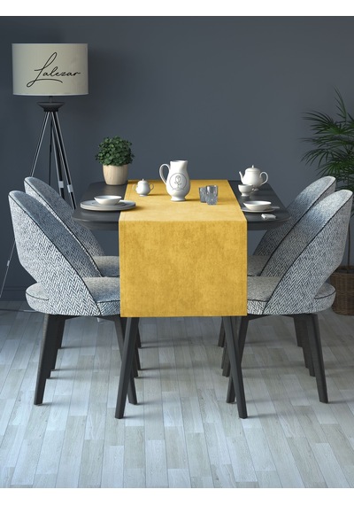 Kadife Efektli Hint Sarısı Rengi Aura Serisi Runner 40 X 140 Hint Sarısı