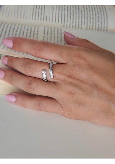 Yılan Çapraz Zirkon Taşlı Model Ayarlanabilir Silver Gümüş Renkli Yüzük Silver